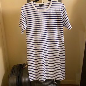 J.Crew White Blue Striped Cotton T-Shirt Dress Small